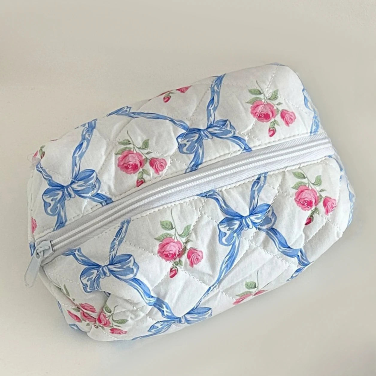 Coquette Floral Puffy Quilted Makeup Bag