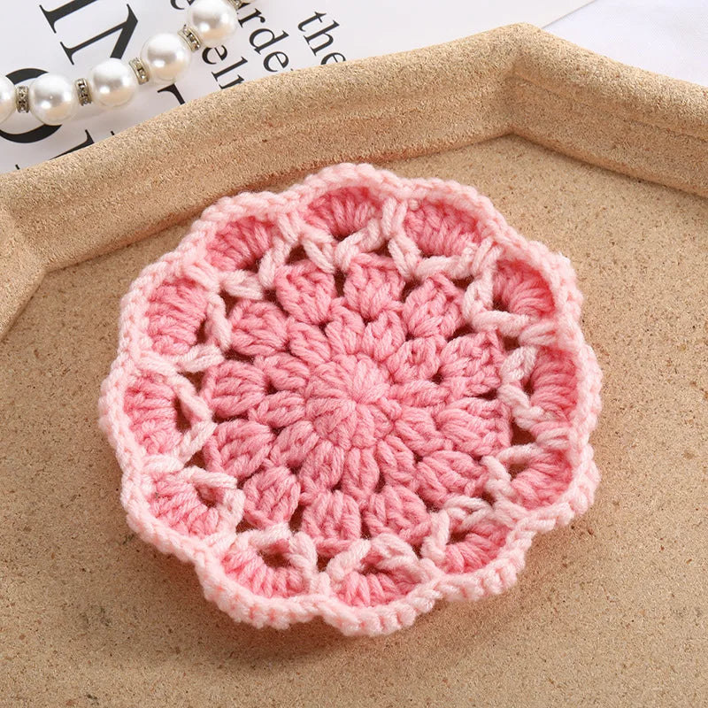Coquette Pink Flower Knitted Coasters