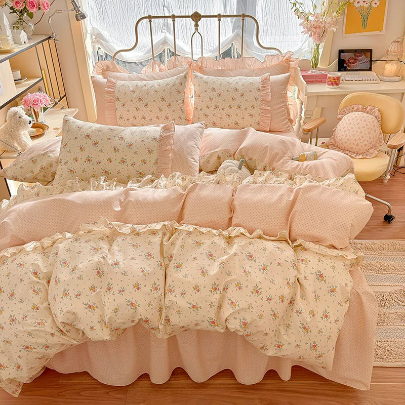 Coquette Floral Cotton Lace Bedding Set