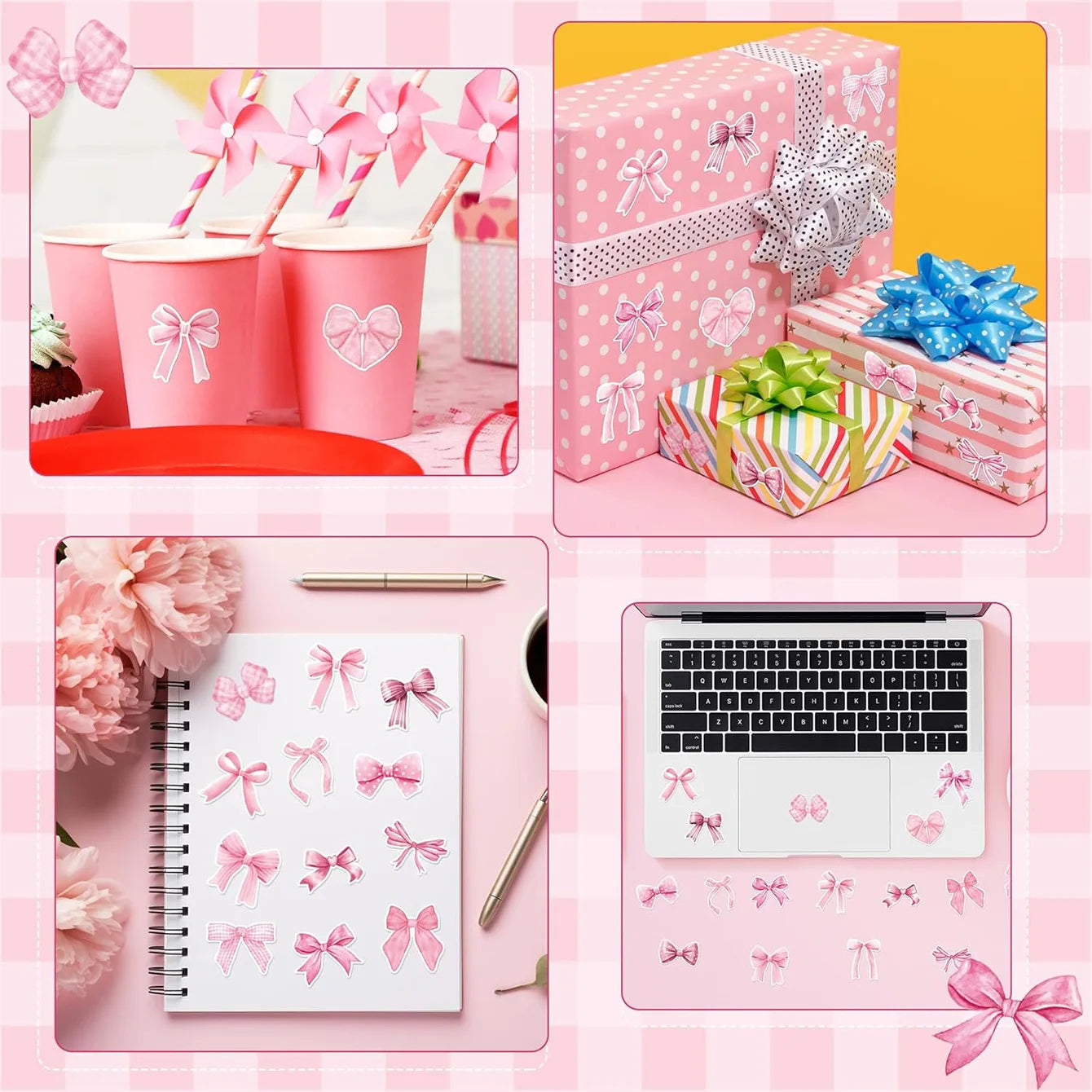 Coquette Pink Bow Seal Stickers Roll(500pcs)