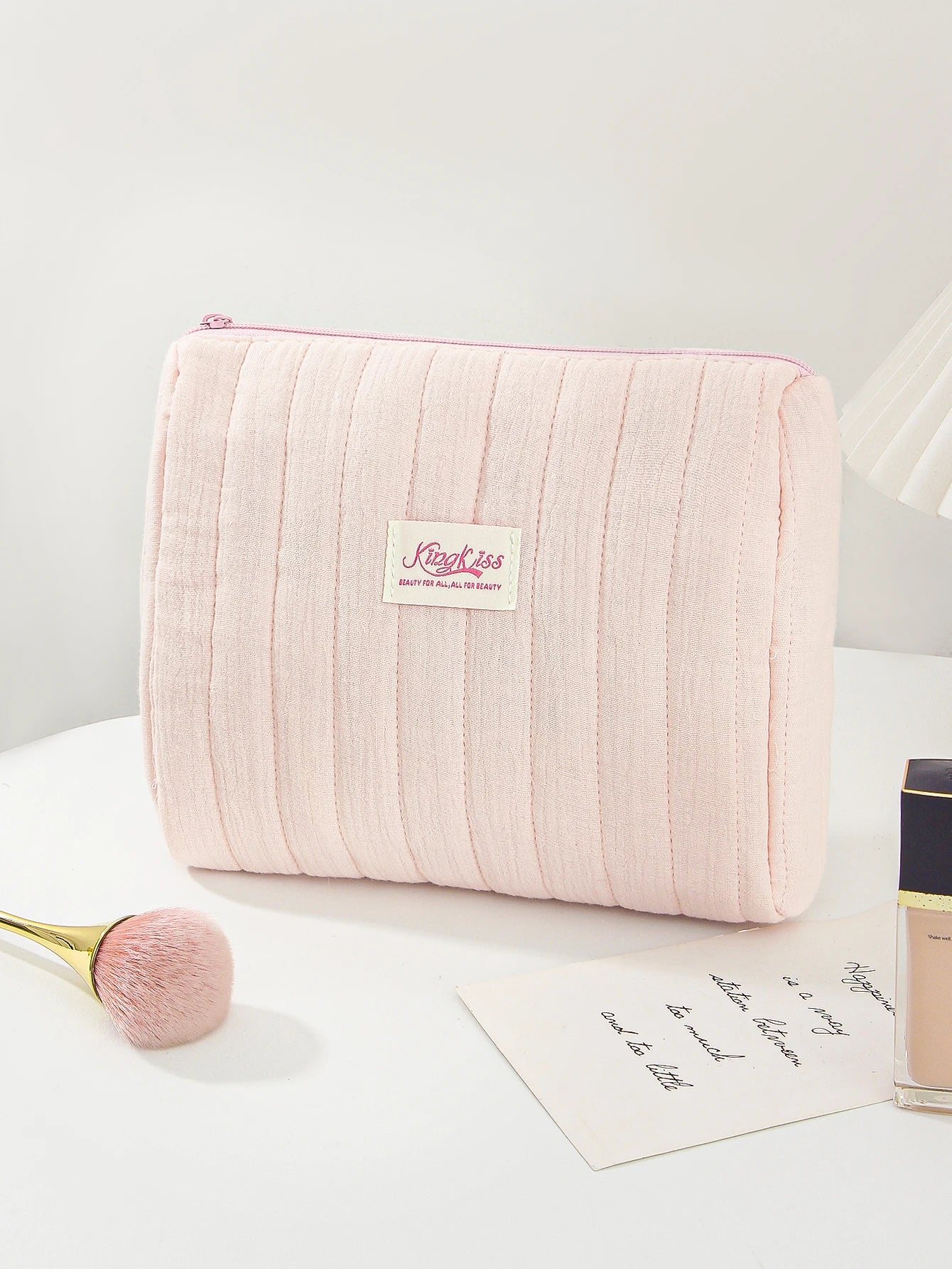 1pc/Set Pink Quilted Makeup Bag