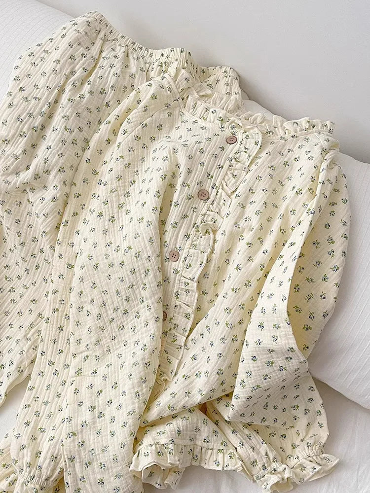Coquette Soft Floral Ruffled Two-Piece Pajama Set