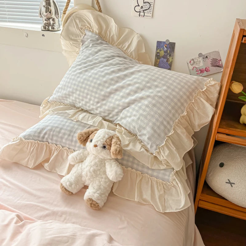 Cute Coquette Ruffled Pink & Gingham Bedding Set