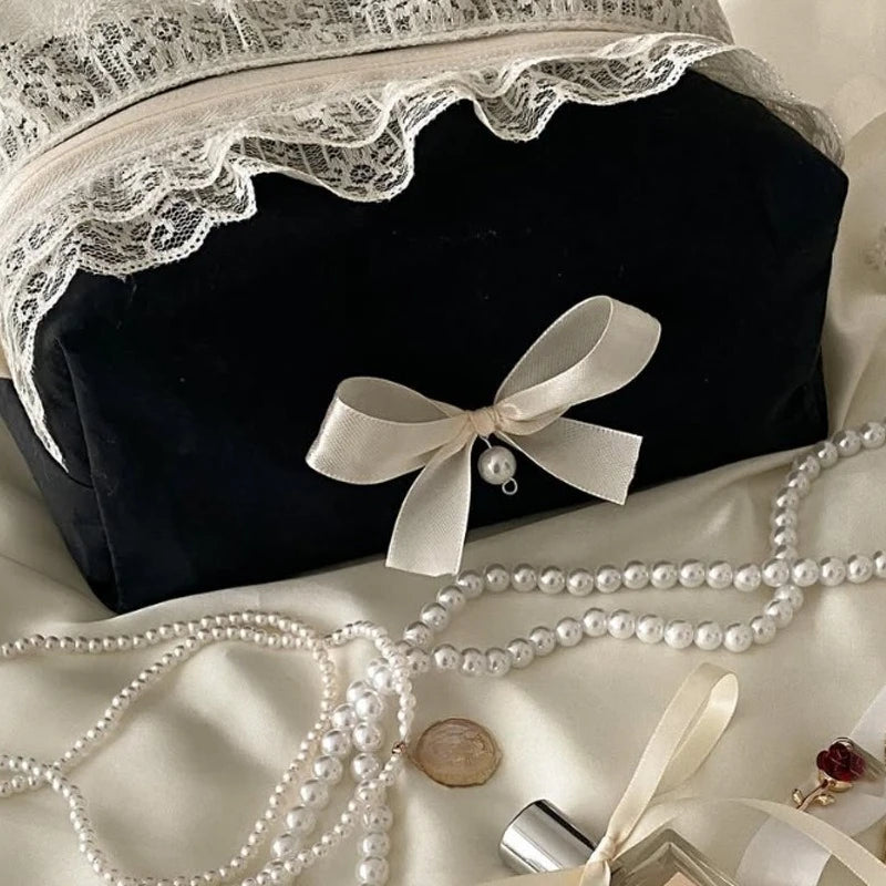Coquette Sweet Lace Bow Cosmetic Bag