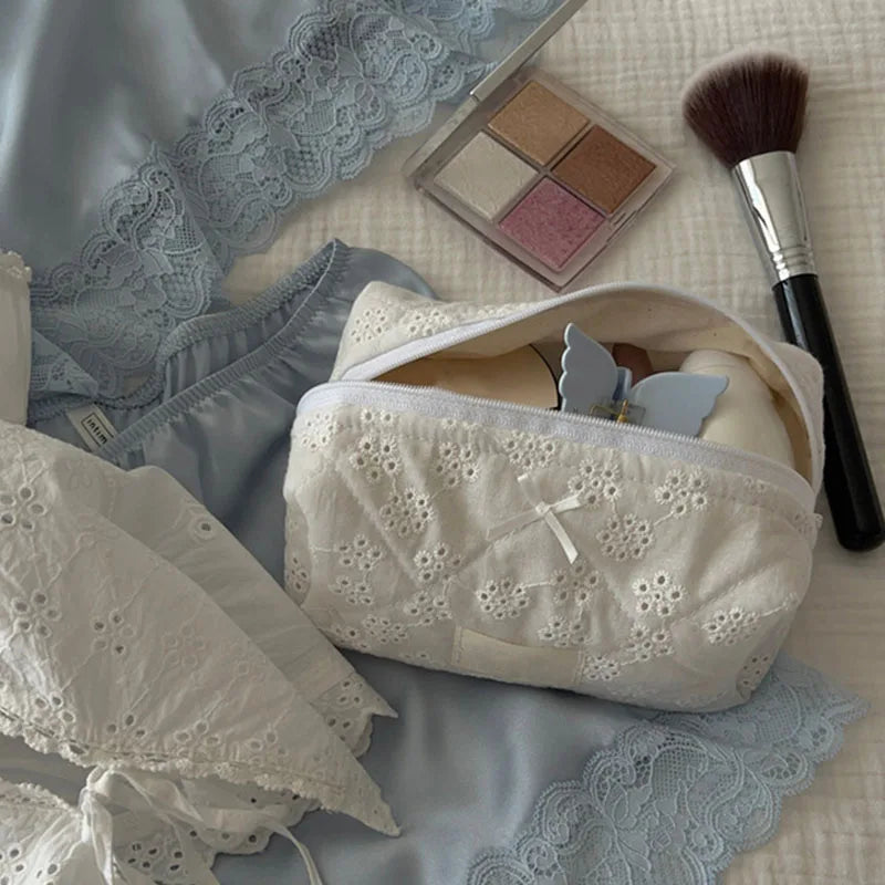 Elegant White Makeup Case with Floral Design