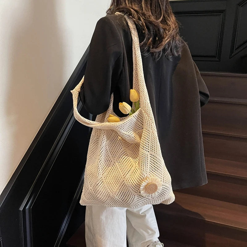Coquette Crochet Flower Tote Bag