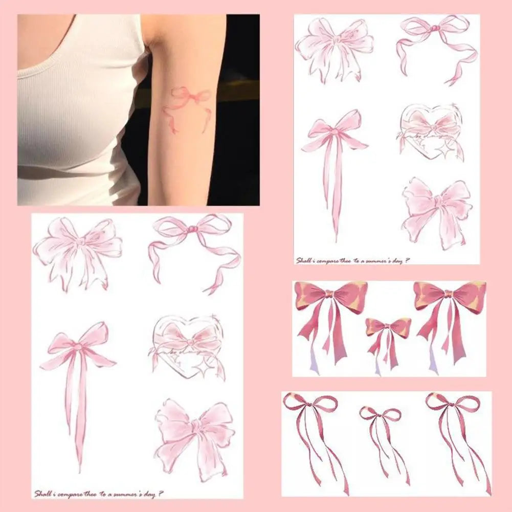 Coquette Pink Bow Temporary Tattoo Sweet Dreamy Waterproof Body Sticker