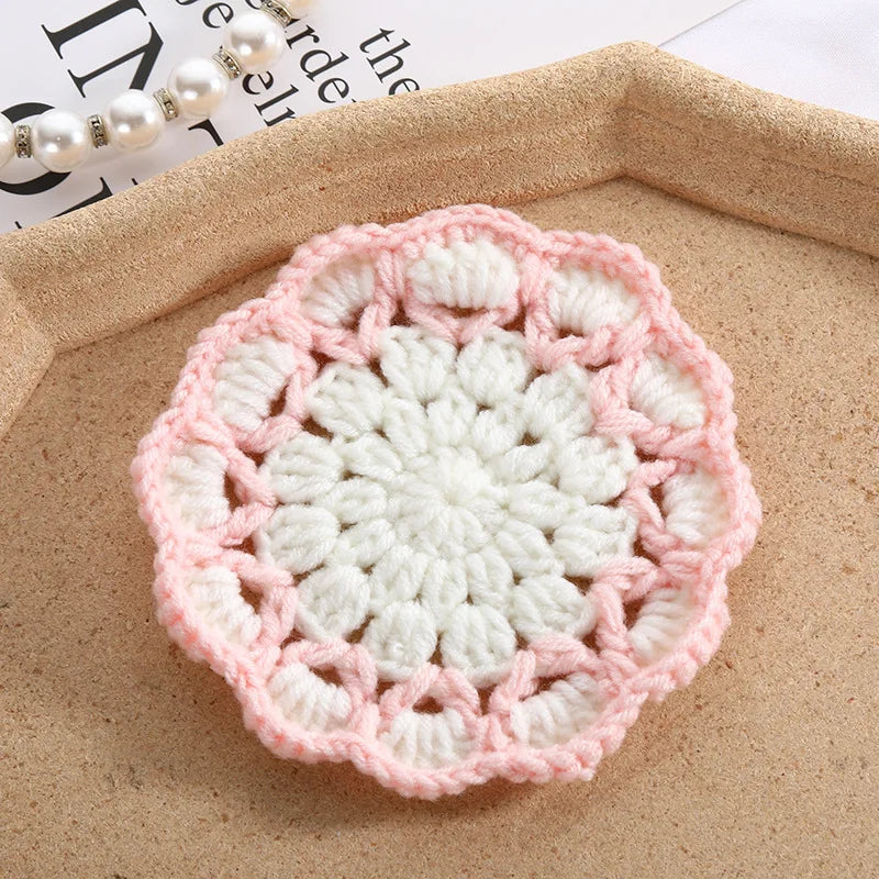 Coquette Pink Flower Knitted Coasters