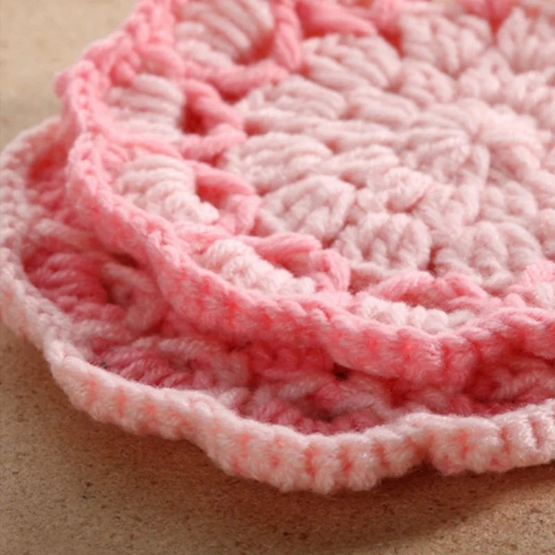 Coquette Pink Flower Knitted Coasters