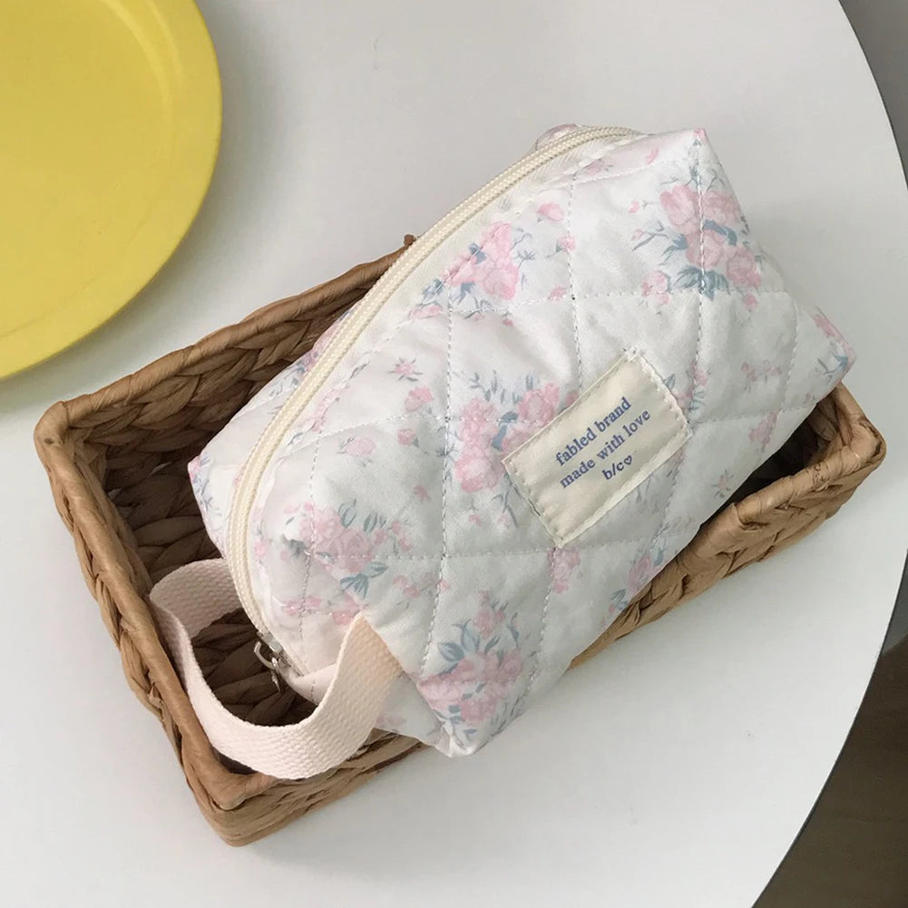 Coquette Bloom Girl Floral Quilted Makeup Bag