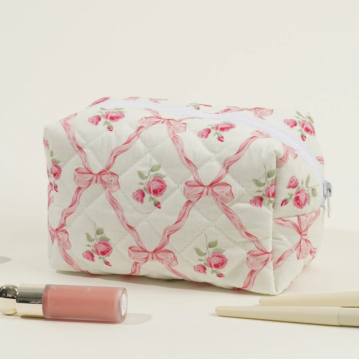 Coquette Floral Bow Cotton Makeup Bag