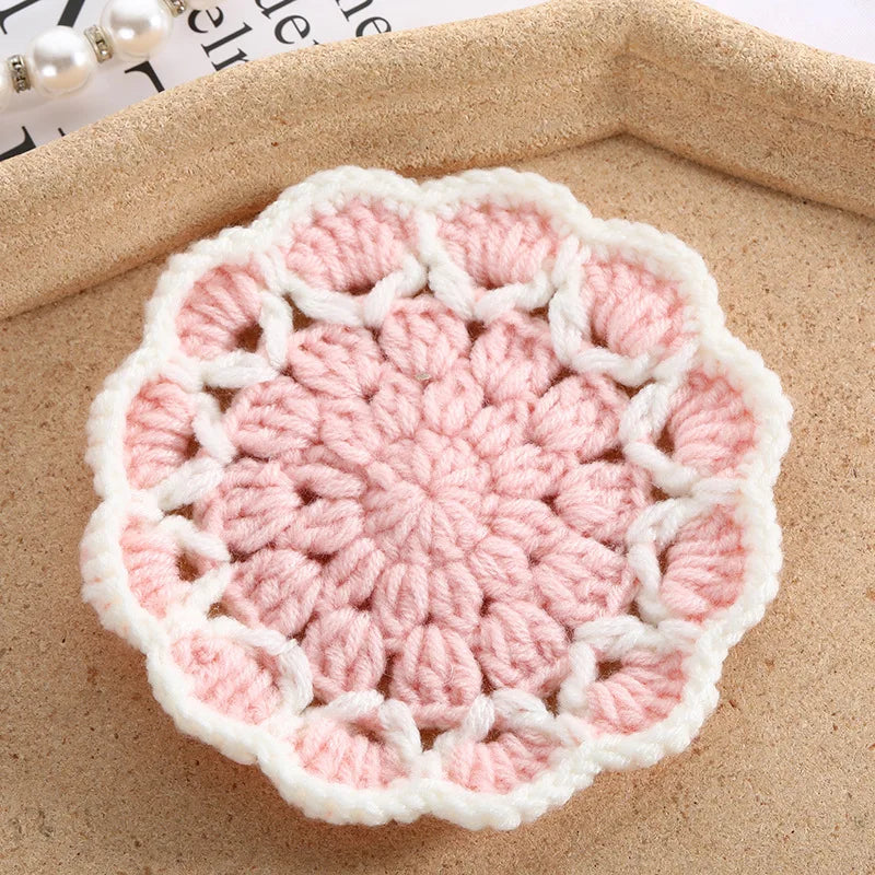 Coquette Pink Flower Knitted Coasters