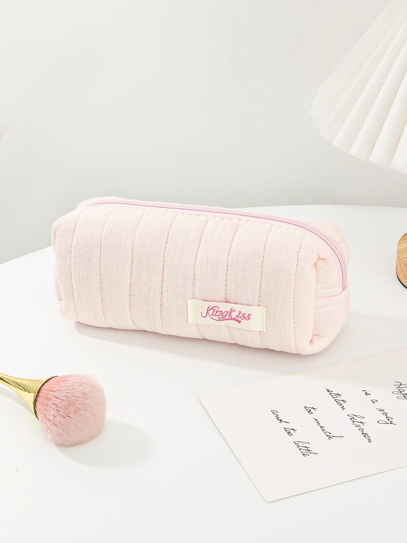 1pc/Set Pink Quilted Makeup Bag