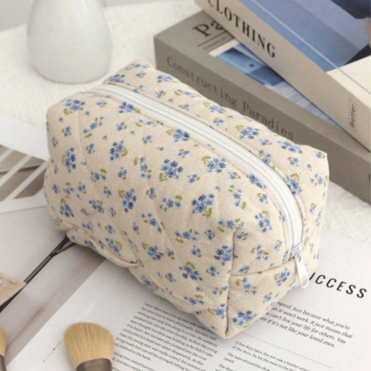 Coquette Floral Bow Cotton Makeup Bag
