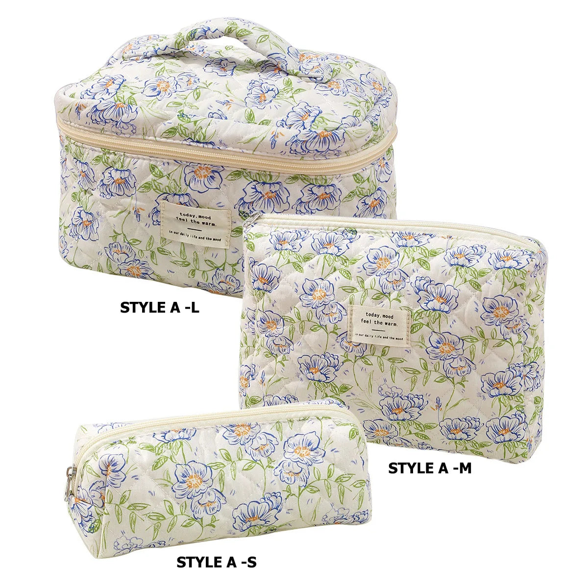 Cute Quilted Cotton Makeup Bag - Portable Zipper Cosmetic Organizer for Women and Girls
