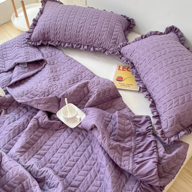 White Cooling Comforter with Korean Style Quilting