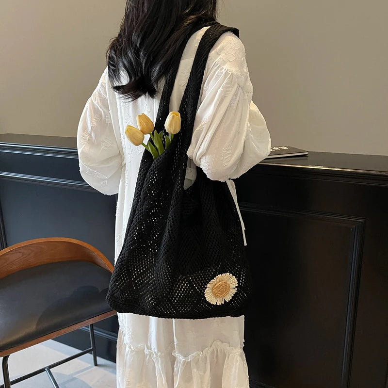 Coquette Crochet Flower Tote Bag