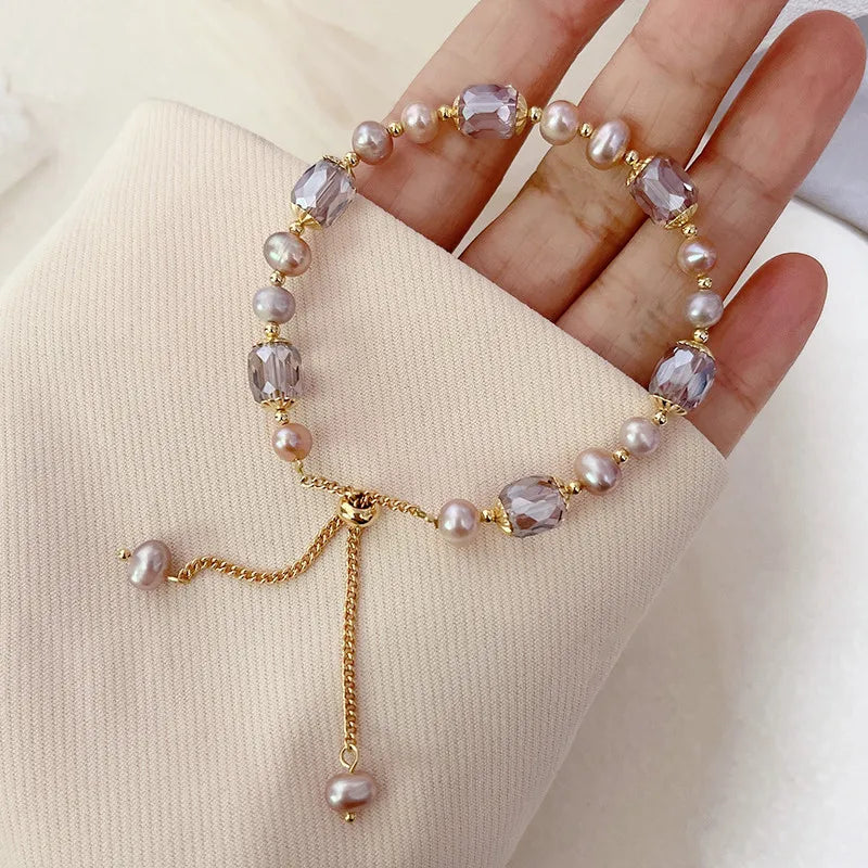 Coquette Elegant Pearl & Crystal Adjustable Bracelet