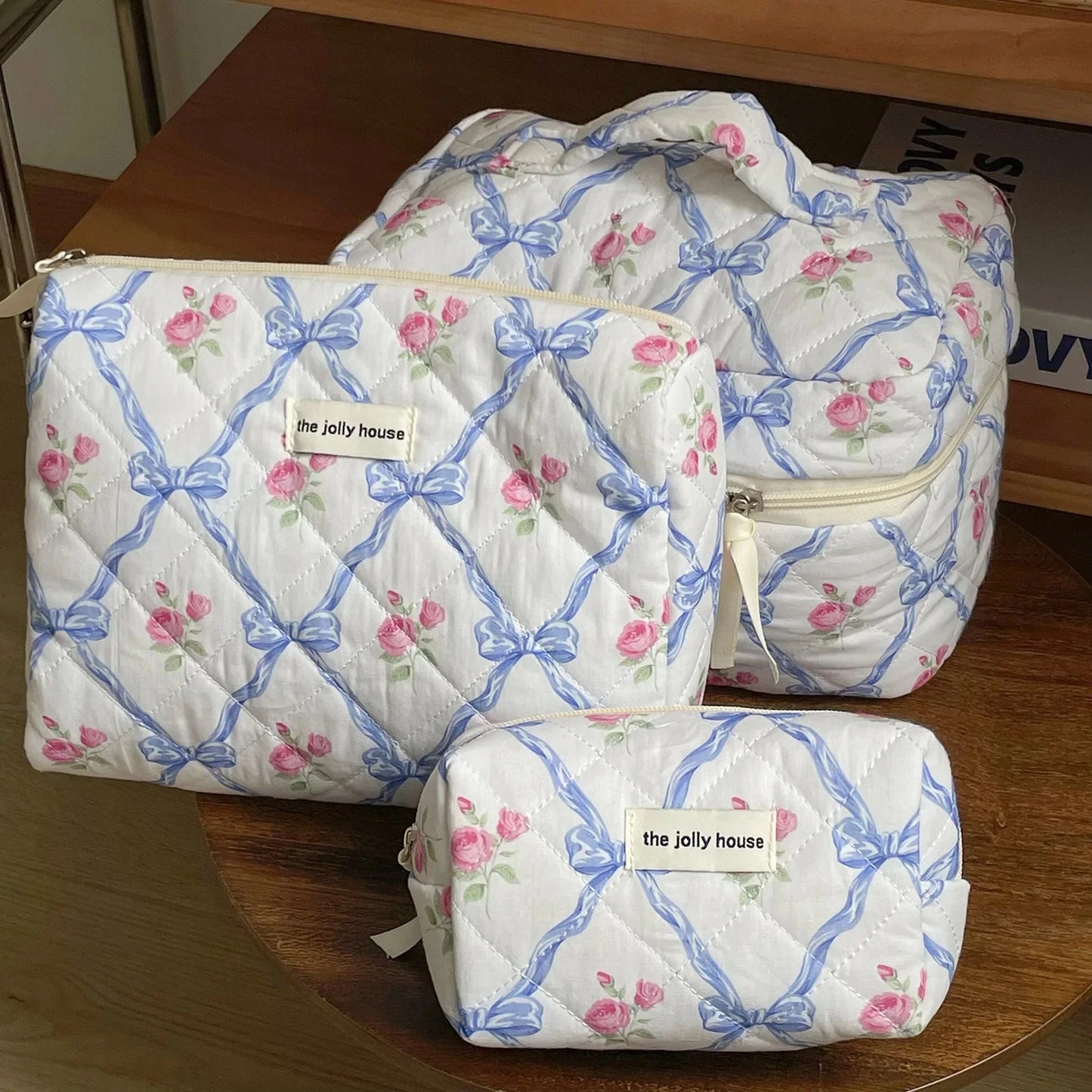 Coquette Large Capacity Floral Quilted Makeup Bag