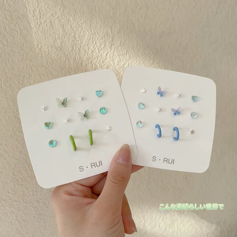 Coquette Blue & Green Butterfly Earrings Set