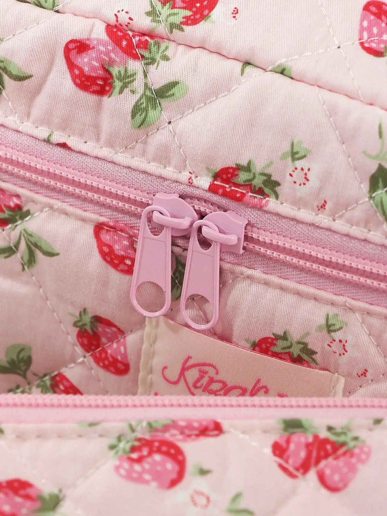 Coquette Pink Strawberry Quilted Makeup Bag