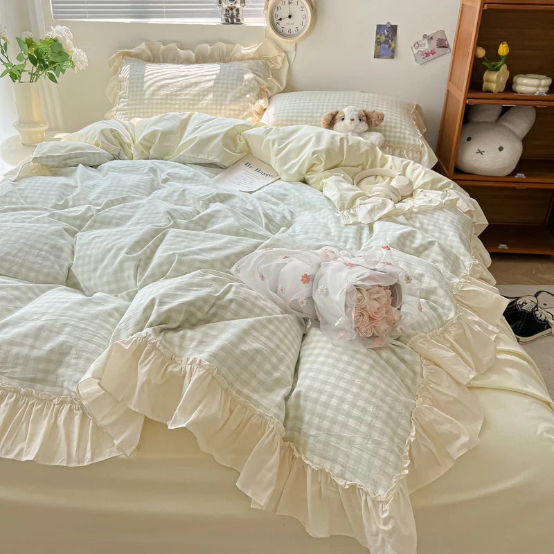 Cute Coquette Ruffled Pink & Gingham Bedding Set