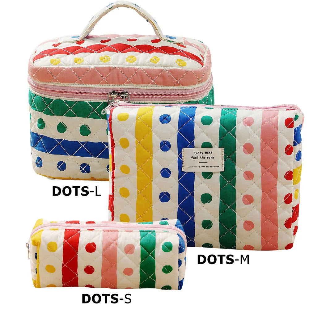 Cute Quilted Cotton Makeup Bag - Portable Zipper Cosmetic Organizer for Women and Girls