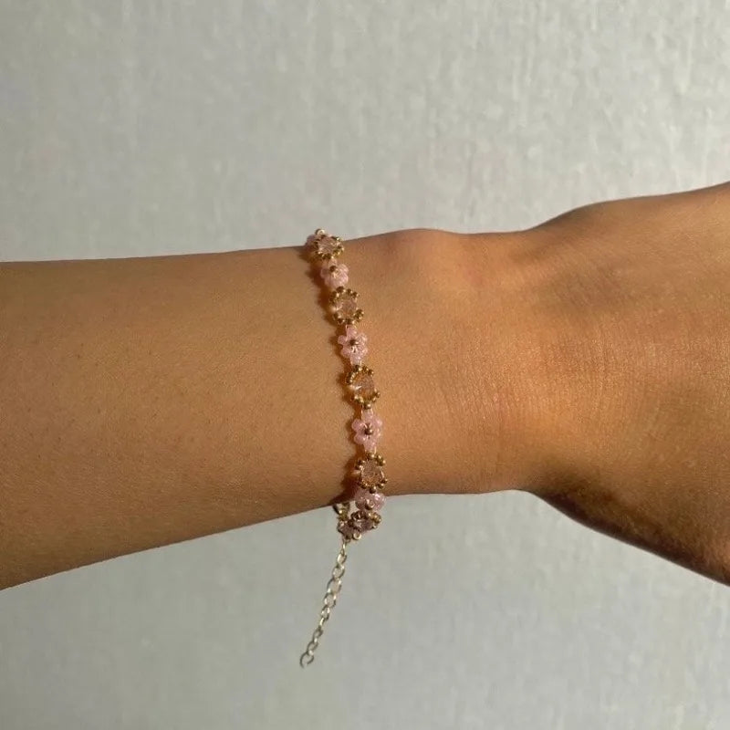 Coquette Pink Daisy Beaded Flower Bracelet