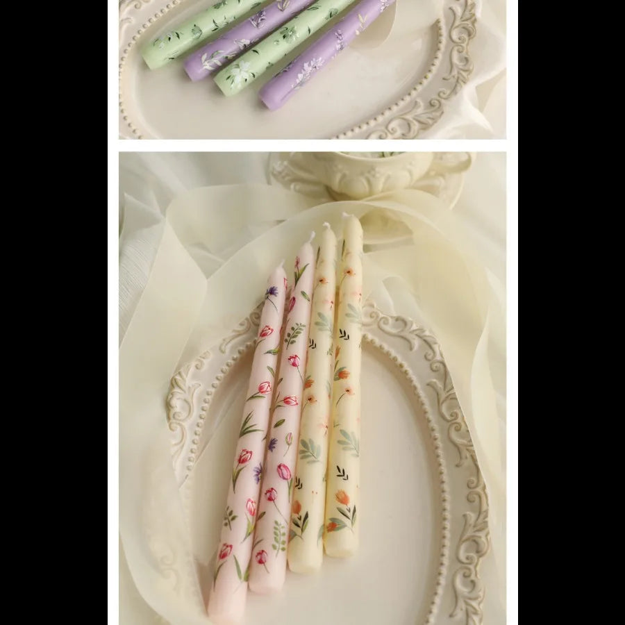 Coquette Hand-Painted Rose Scented Taper Candles (2pcs)