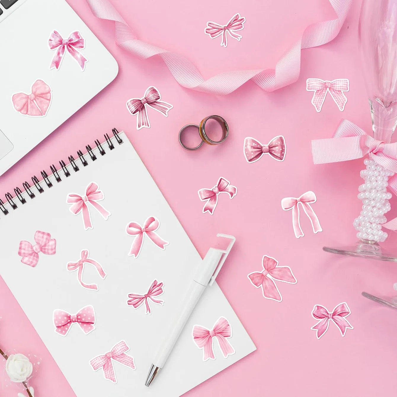 Coquette Pink Bow Seal Stickers Roll(500pcs)