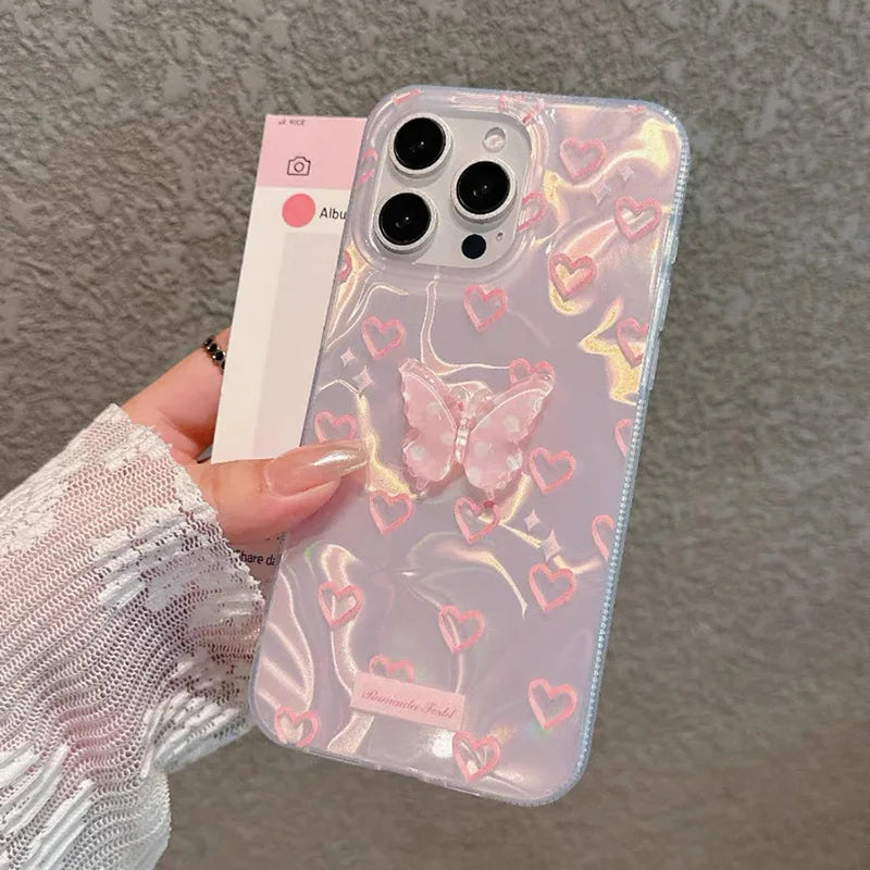 Coquette Pink Heart Butterfly Phone Case