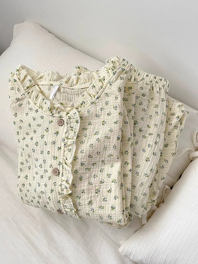 Coquette Soft Floral Ruffled Two-Piece Pajama Set