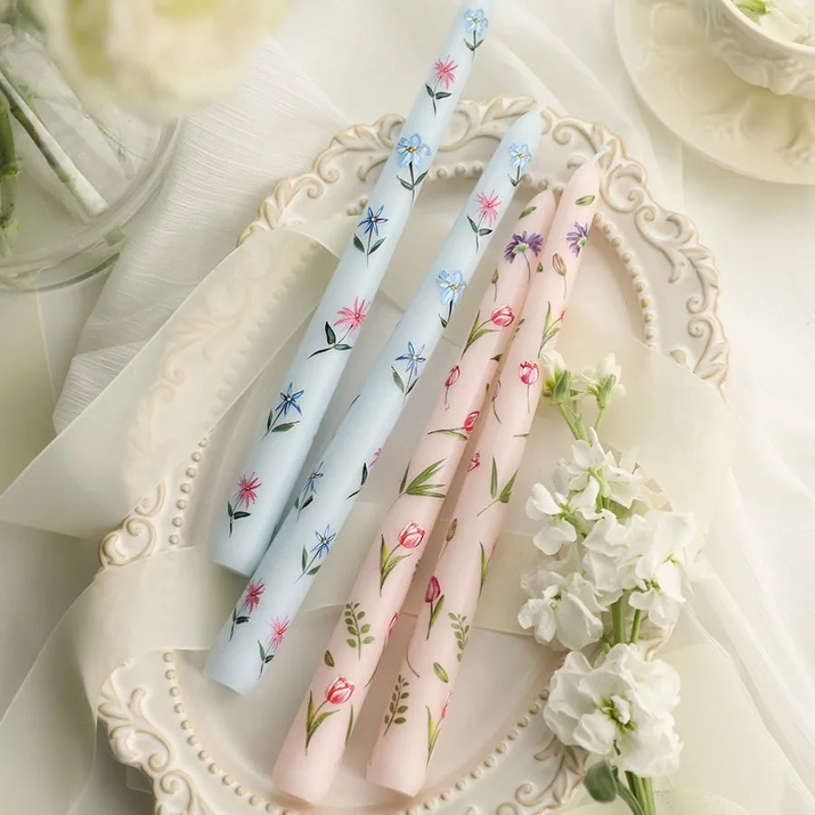 Coquette Hand-Painted Rose Scented Taper Candles (2pcs)