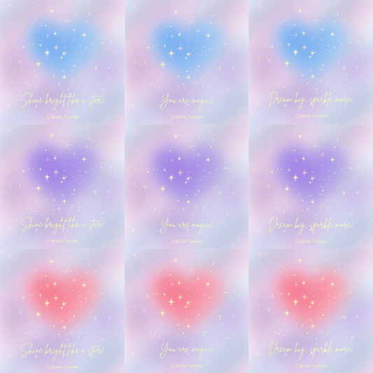 A captivating set of 9 vibrant pink aesthetic aura wallpapers featuring dreamy gradients and uplifting phrases like "Shine bright like a star!" and "You are magical!" Each design is adorned with sparkling stars and soft hues, perfect for adding a whimsical coquette flair to your device.