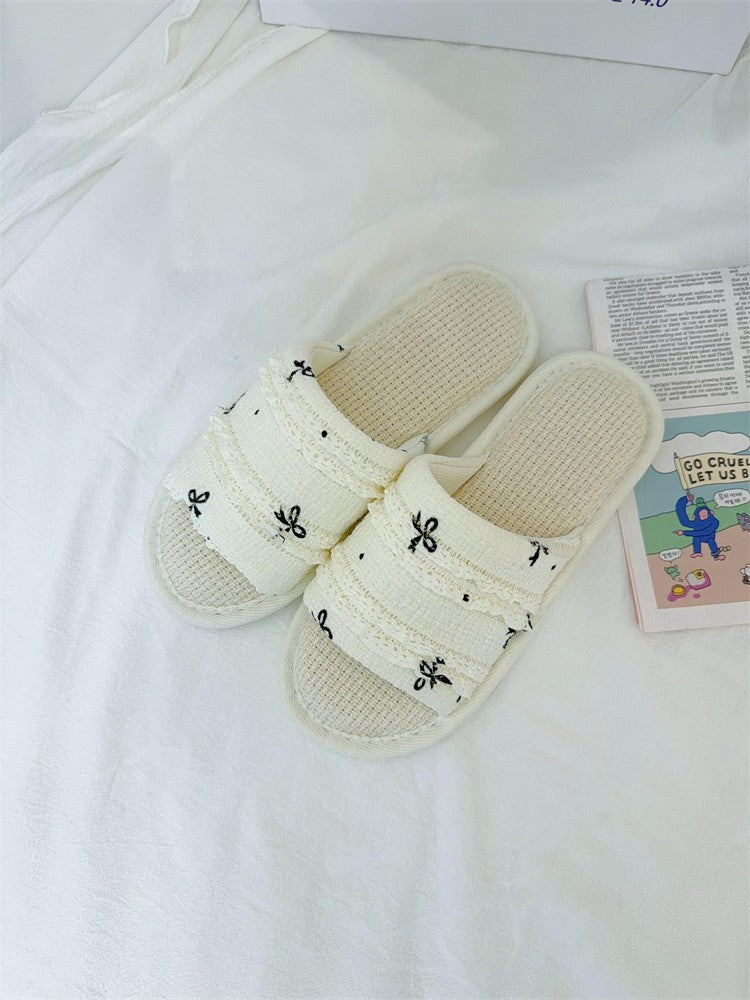 Coquette Polka Dot Ruffles and Midnight Bows Slippers