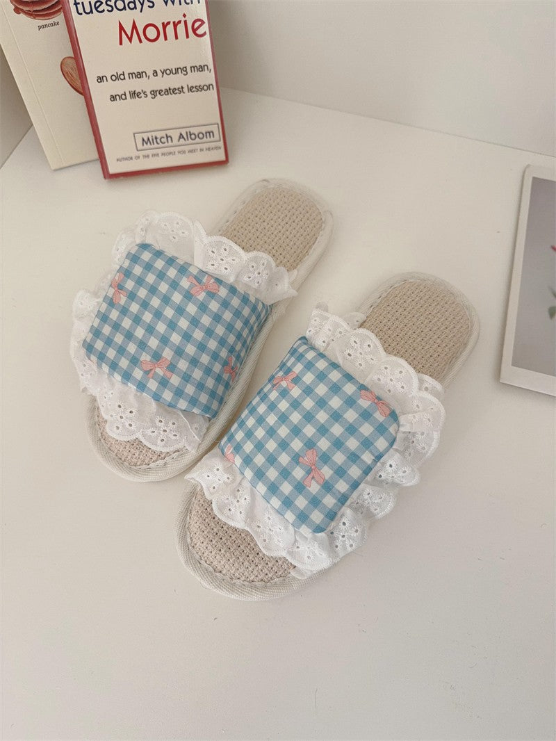 Coquette Pink Picnic Lace Slippers