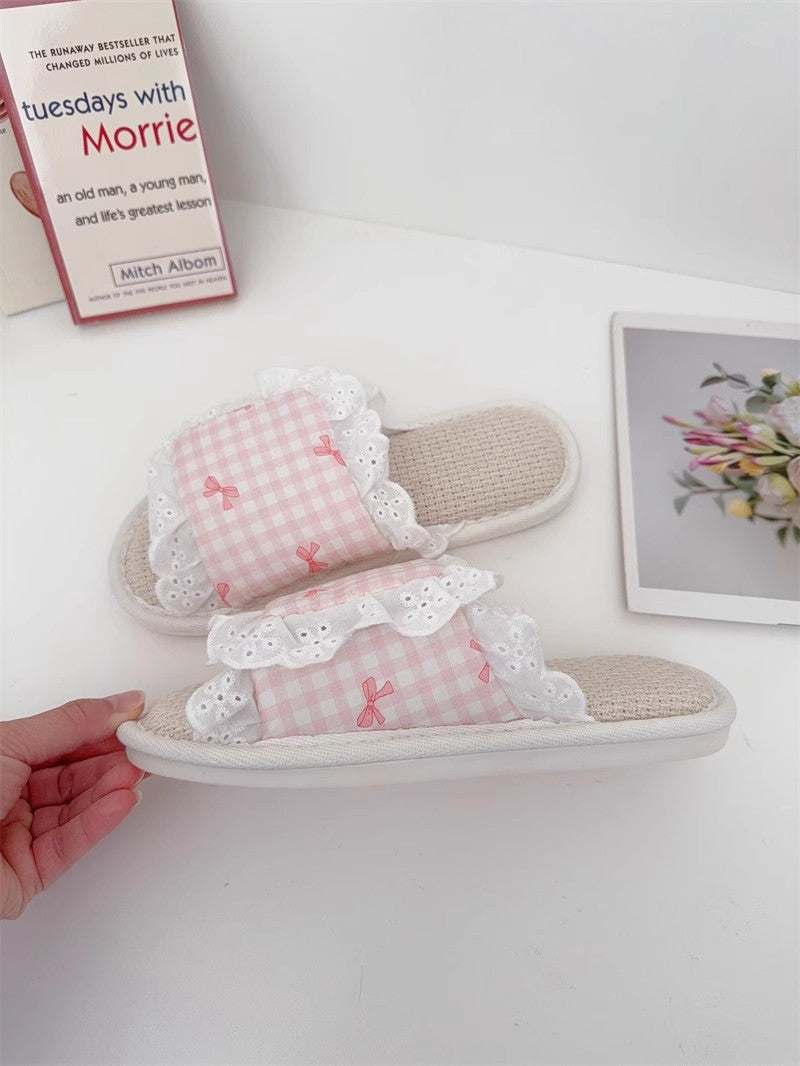 Coquette Pink Picnic Lace Slippers