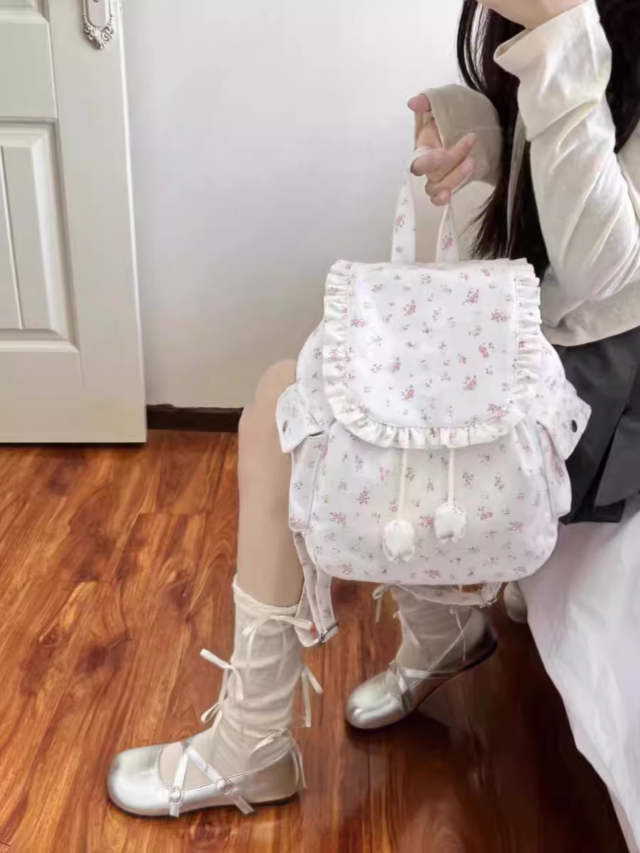 Coquette Charm of Floral Whispers and Ruffled Elegance Backpack
