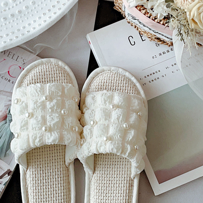 Coquette Pearls Whisper in Soft Cream Slippers