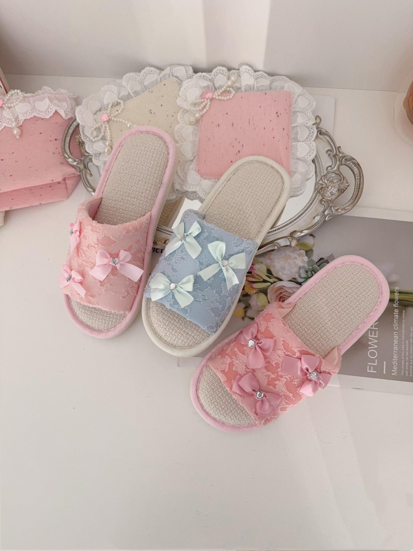 Coquette Fairy Bow Lace Slippers