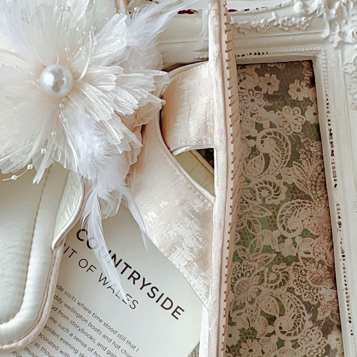 Coquette When Pearls Bloom on Feathers Slippers