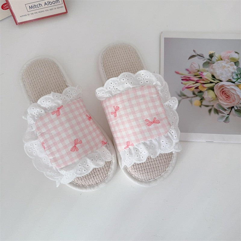 Coquette Pink Picnic Lace Slippers