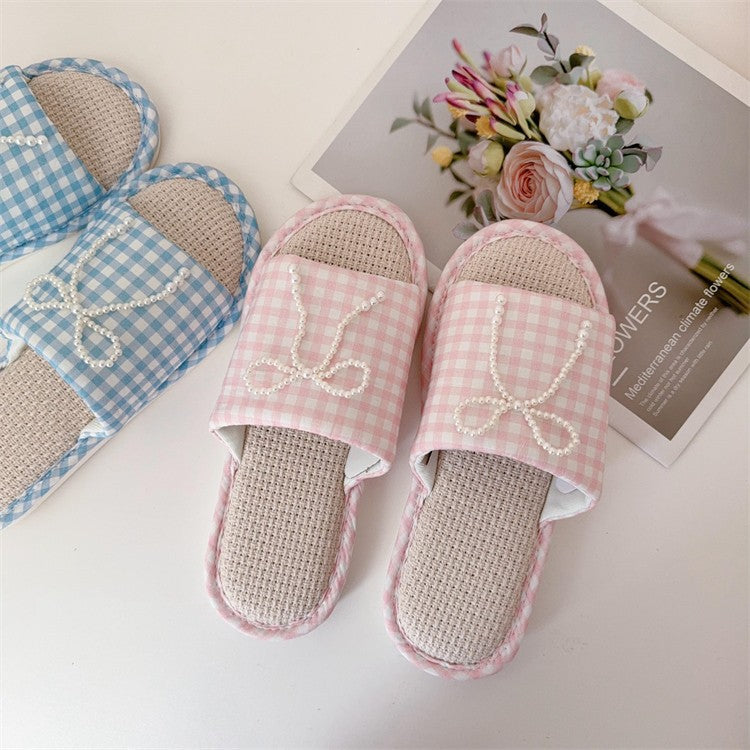 Coquette Pearls on a Gingham Day Slippers