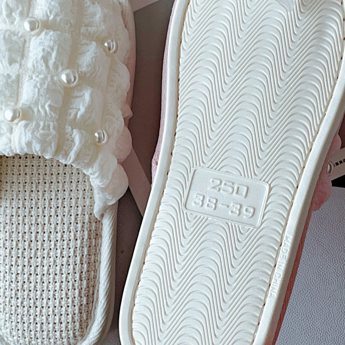 Coquette Pearls Whisper in Soft Cream Slippers