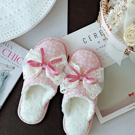 Coquette Where Petals Dream & Ribbons Dance Cotton Slippers
