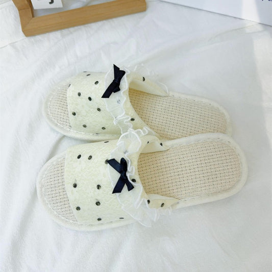 Coquette Polka Dot Ruffles and Midnight Bows Slippers