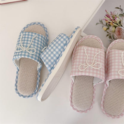 Coquette Pearls on a Gingham Day Slippers