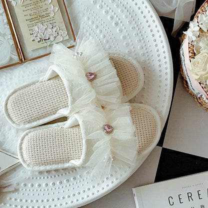 Coquette Where Pink Gems Greet the Day Slippers