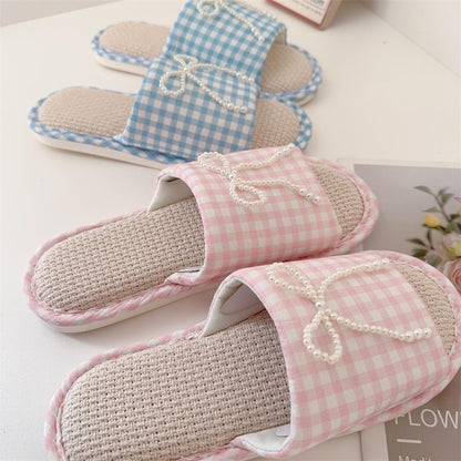 Coquette Pearls on a Gingham Day Slippers