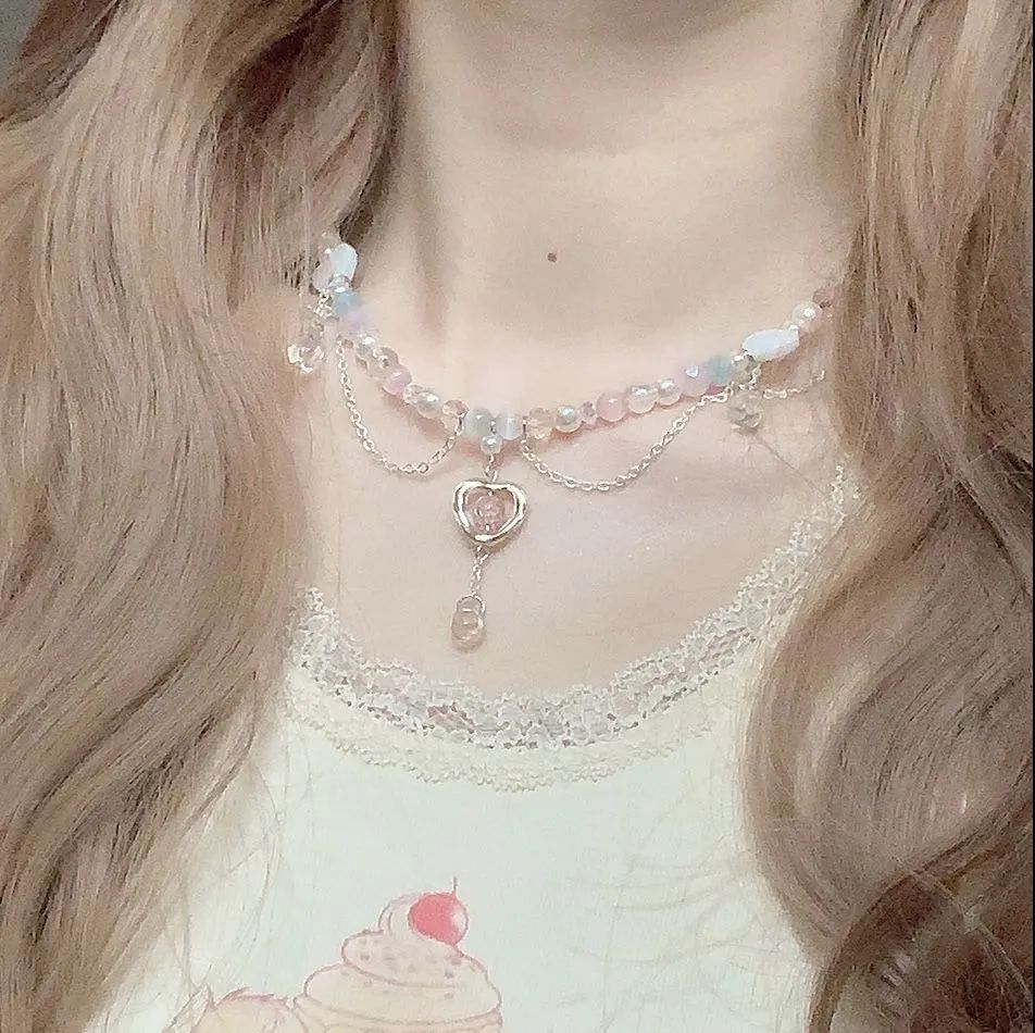 Coquette Pastel Heart Layered Necklace